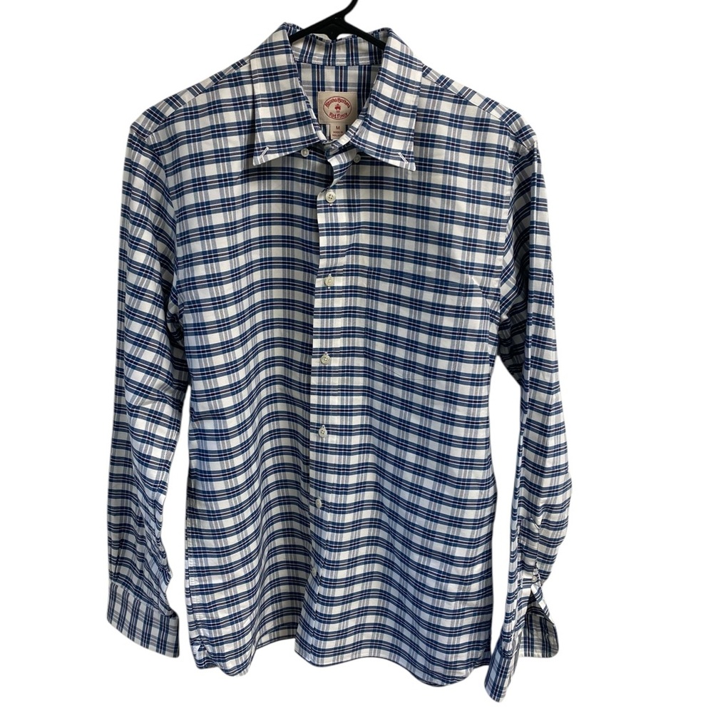 Brooks Bros‎ Men's Blue White Plaid Button Down Shirt 100% Cotton Preppy Classic